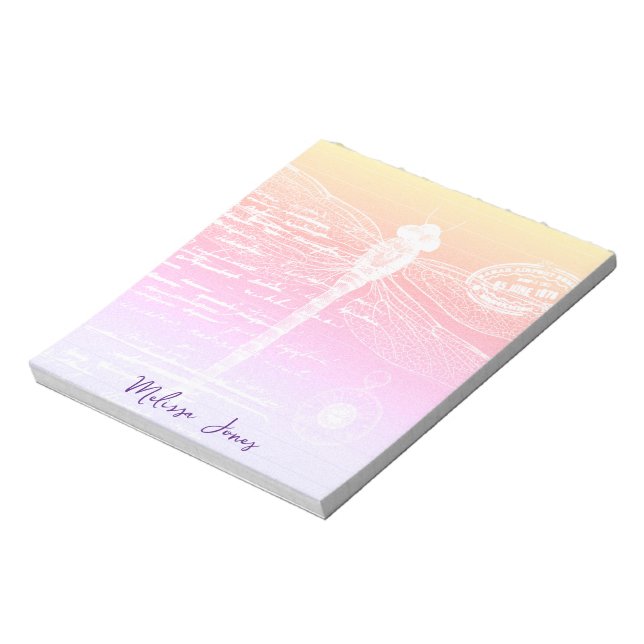 Pastel gradient dragonfly personalized notepad (Rotated)
