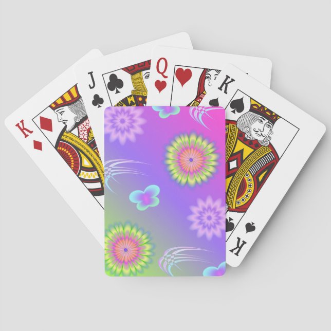 Pastel Gradient Flowers and Butterflies Playing Cards (Back)