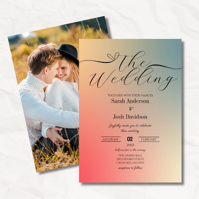 Pastel Gradient Ombre Modern Script Photo Wedding Invitation (Creator Uploaded)