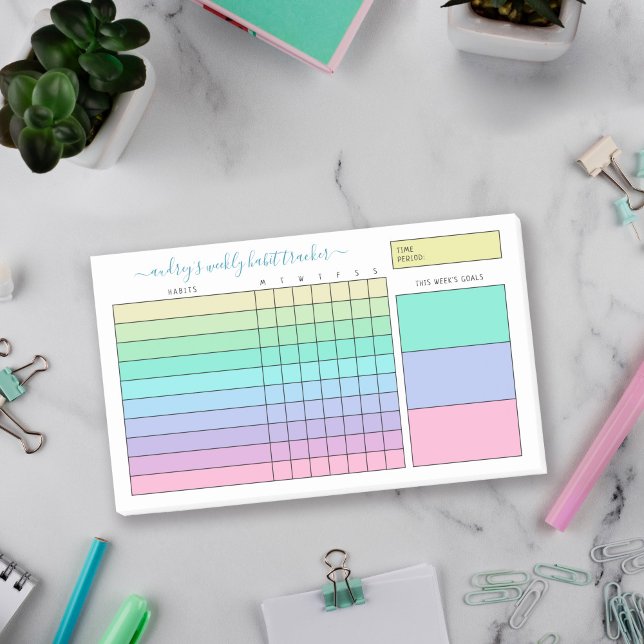 Pastel Gradient Purple Green Weekly Habit Tracker Post-it Notes (Creator Uploaded)