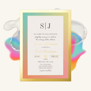 Pastel Gradient Retro Broad Golden Border Wedding 