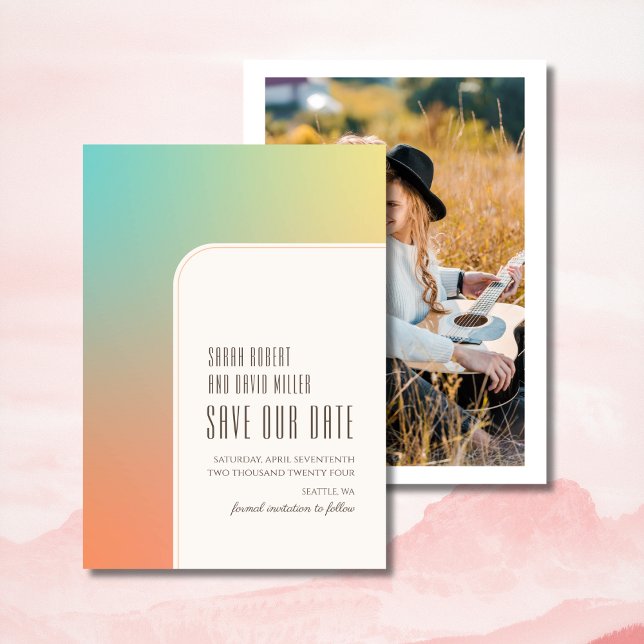 Pastel Gradient Retro Chic Pink  Save The Date (Creator Uploaded)