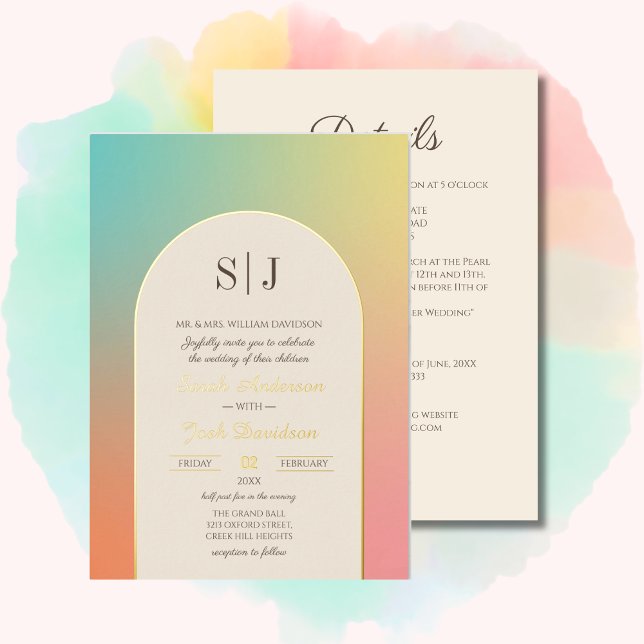 Pastel Gradient Retro Golden Arch Frame Wedding  (Creator Uploaded)