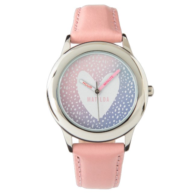 Pastel gradient + spot print heart personalized watch (Front)