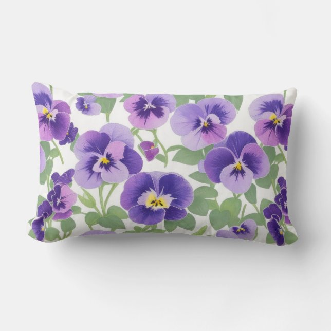 Pastel Graphic Purple Pansies Lumbar Pillow (Front)
