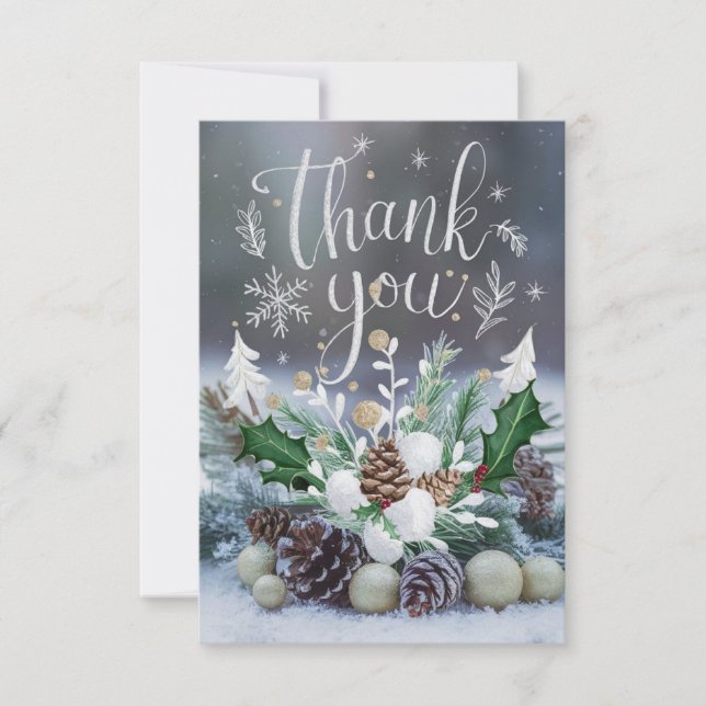 Pastel Grateful Snow Happy Holidays Thank You Card (Front)