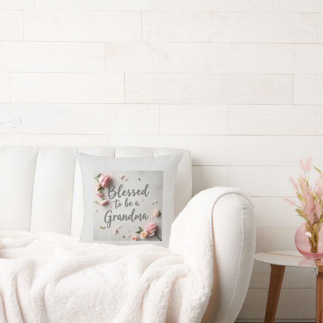 Pastel Gray Blessed to be a Grandma Throw Pillow (Couch)