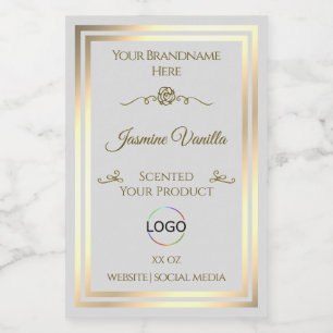 Pastel Gray Product Label with Gold Frame and Logo