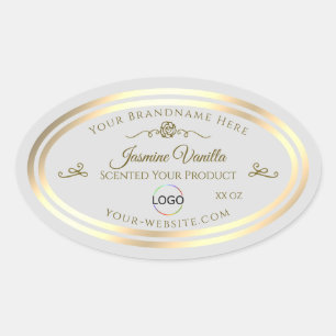 Pastel Gray Product Label with Gold Frame and Logo