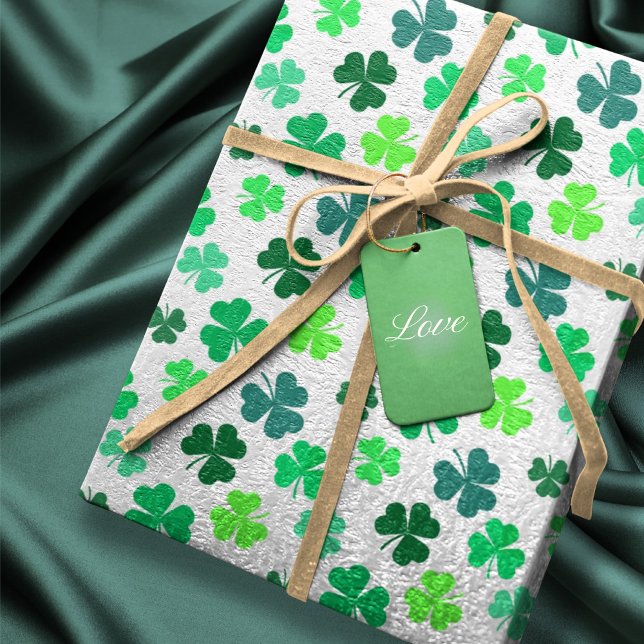 Pastel Green 3 Leaf Clover Shamrock Boho Elegant Wrapping Paper (Creator Uploaded)
