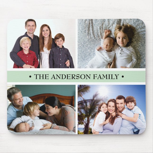 Pastel Green 4 Photo Collage Custom Mouse Pad (Front)