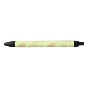 Pastel Green and Beige Leaves Pattern Black Ink Pen