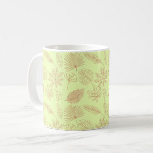 Pastel Green and Beige Leaves Pattern  Coffee Mug