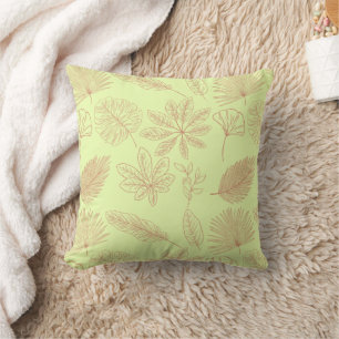 Pastel Green and Beige Leaves Pattern Throw Pillow