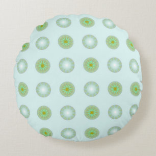 Pastel Green and Grey Geometric Pattern Round Pillow