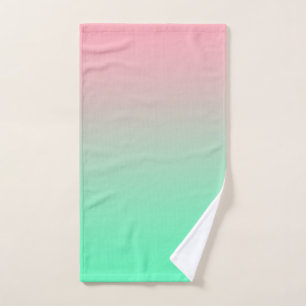 Pastel green and pastel pink ombre  bath towel set