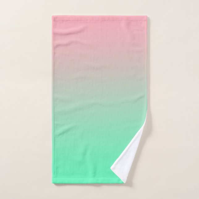 Pastel green and pastel pink ombre  bath towel set (Hand Towel)