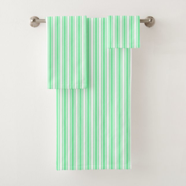 Pastel green and white candy stripes bath towel set (Insitu)