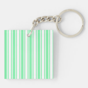 Pastel green and white candy stripes keychain