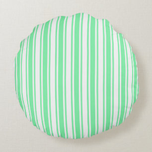Pastel green and white candy stripes round pillow