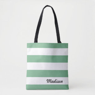Pastel Green and White Stripes Tote Bag