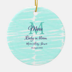 Pastel green baby in bloom monogram baby shower te ceramic ornament