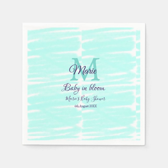 Pastel green baby in bloom monogram baby shower te napkin (Front)