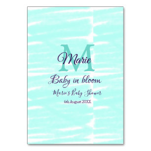 Pastel green baby in bloom monogram baby shower te table number