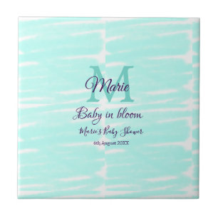 Pastel green baby in bloom monogram baby shower te tile