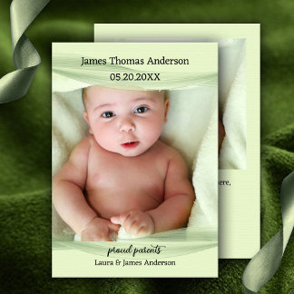 Pastel Green Baby Photo Birth Announcement