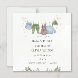 Pastel Green Beige Baby Shower Invitation