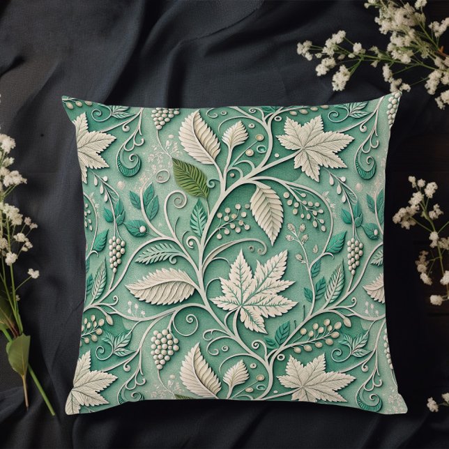 Pastel Green Beige Vintage Botanical Pattern Throw Pillow (Creator Uploaded)
