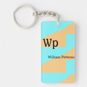 Pastel green blue add name monogram letter title keychain