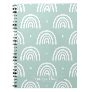 Pastel Green Boho Rainbow Custom Notebook 