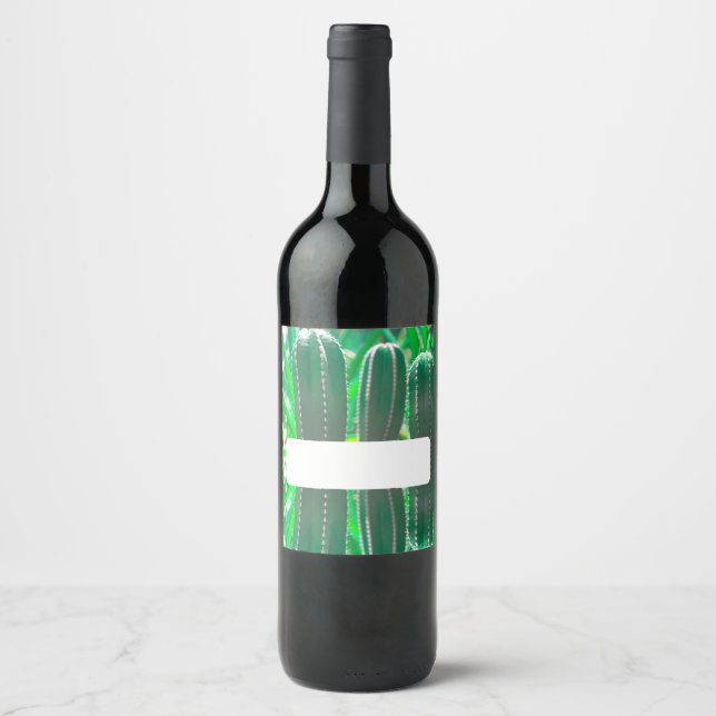 Pastel Green cactus plant leaves Add Text Wine Label (Front)
