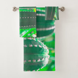 Pastel Green cactus plant leaves Bath Towel Set