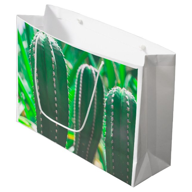 Pastel Green cactus plant leaves pastel Large Gift Bag (Front Angled)