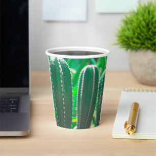 Pastel Green cactus plant leaves pastel Paper Cups
