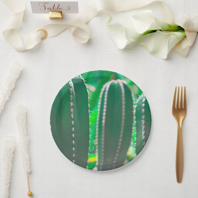 Pastel Green cactus plant leaves pastel Paper Plate (Wedding)