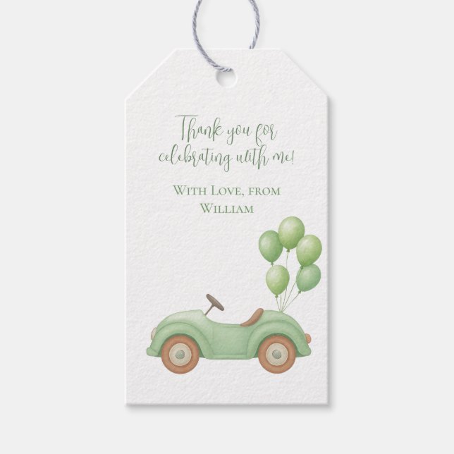Pastel Green Car & Balloon Gift Tag (Front)