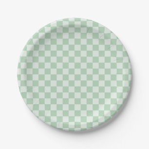 Pastel Green Checkerboard Paper Plate