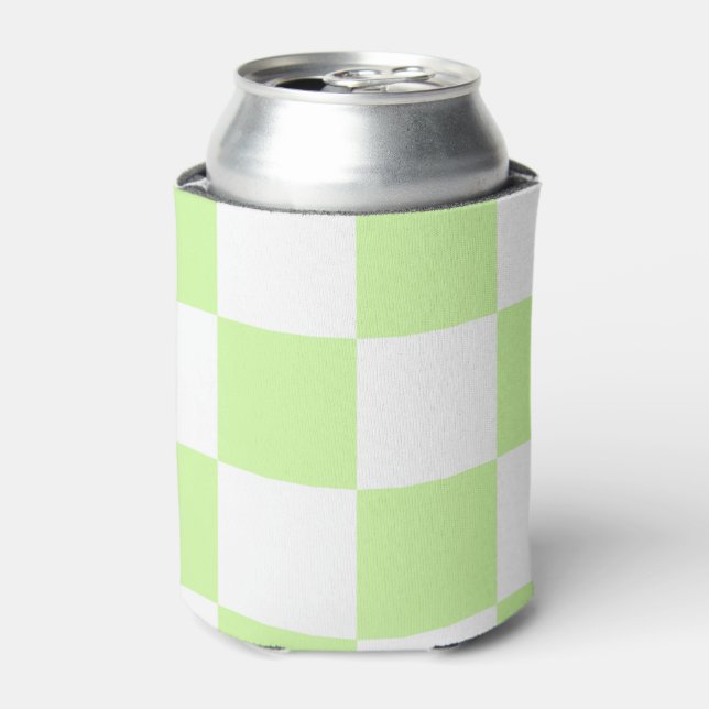 Pastel Green Chequerboard Retro Modern Checks  Can Cooler (Can Front)