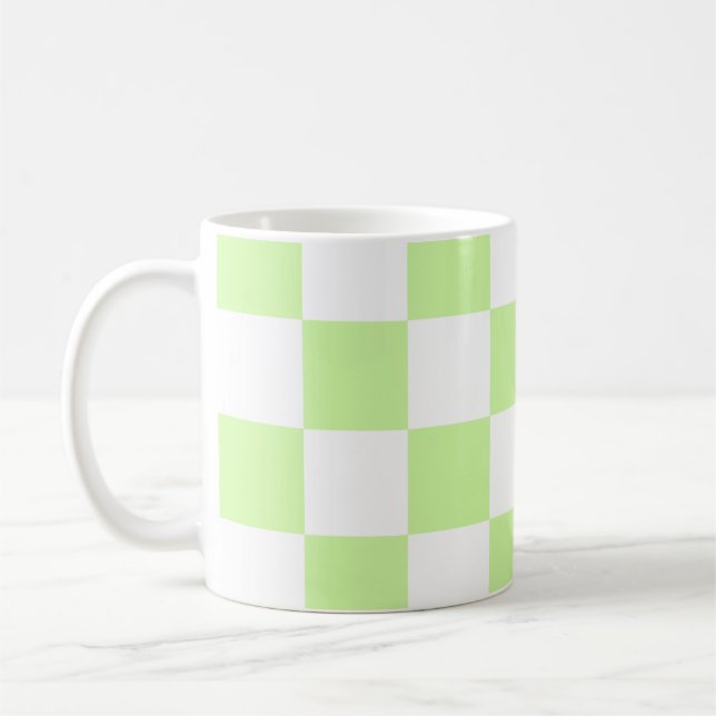 Pastel Green Chequered Gingham Pattern Coffee Mug (Left)
