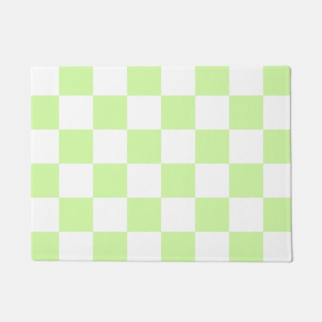 Pastel Green Chequered Gingham Pattern Doormat (Front)