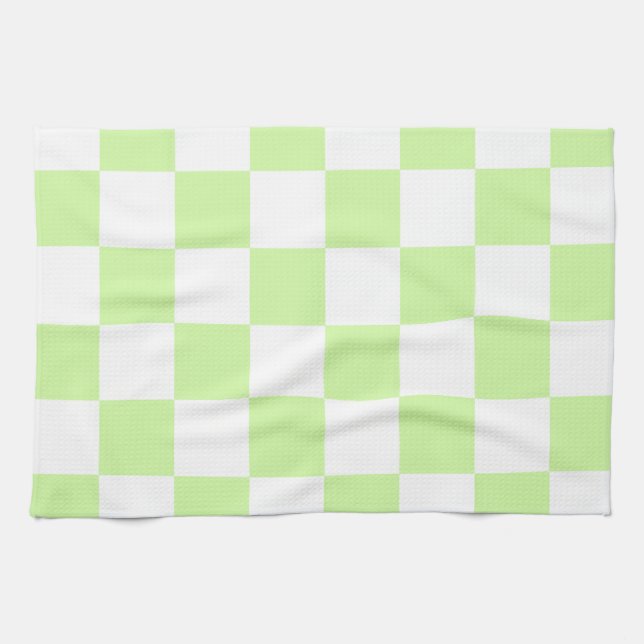 Pastel Green Chequered Gingham Pattern Kitchen Towel (Horizontal)