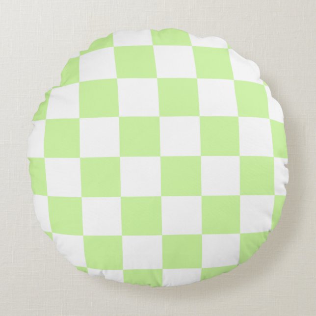 Pastel Green Chequered Gingham Pattern Round Pillow (Front)