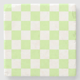 Pastel Green Chequered Gingham Pattern Stone Coaster