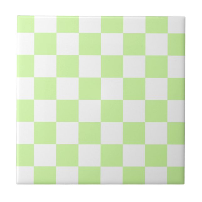 Pastel Green Chequered Gingham Pattern Tile (Front)