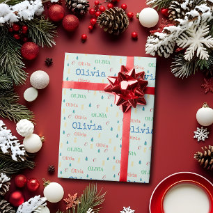Pastel Green Christmas Repeating Name Personalized Wrapping Paper
