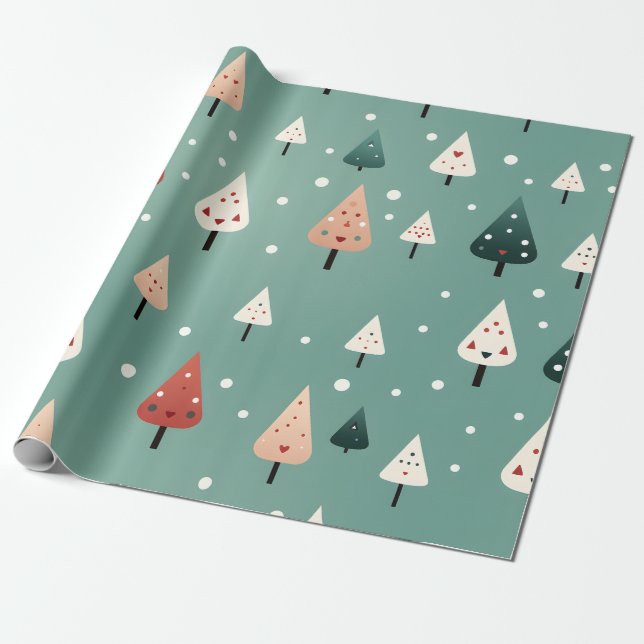 Pastel Green Christmas Wrapping Paper (Unrolled)